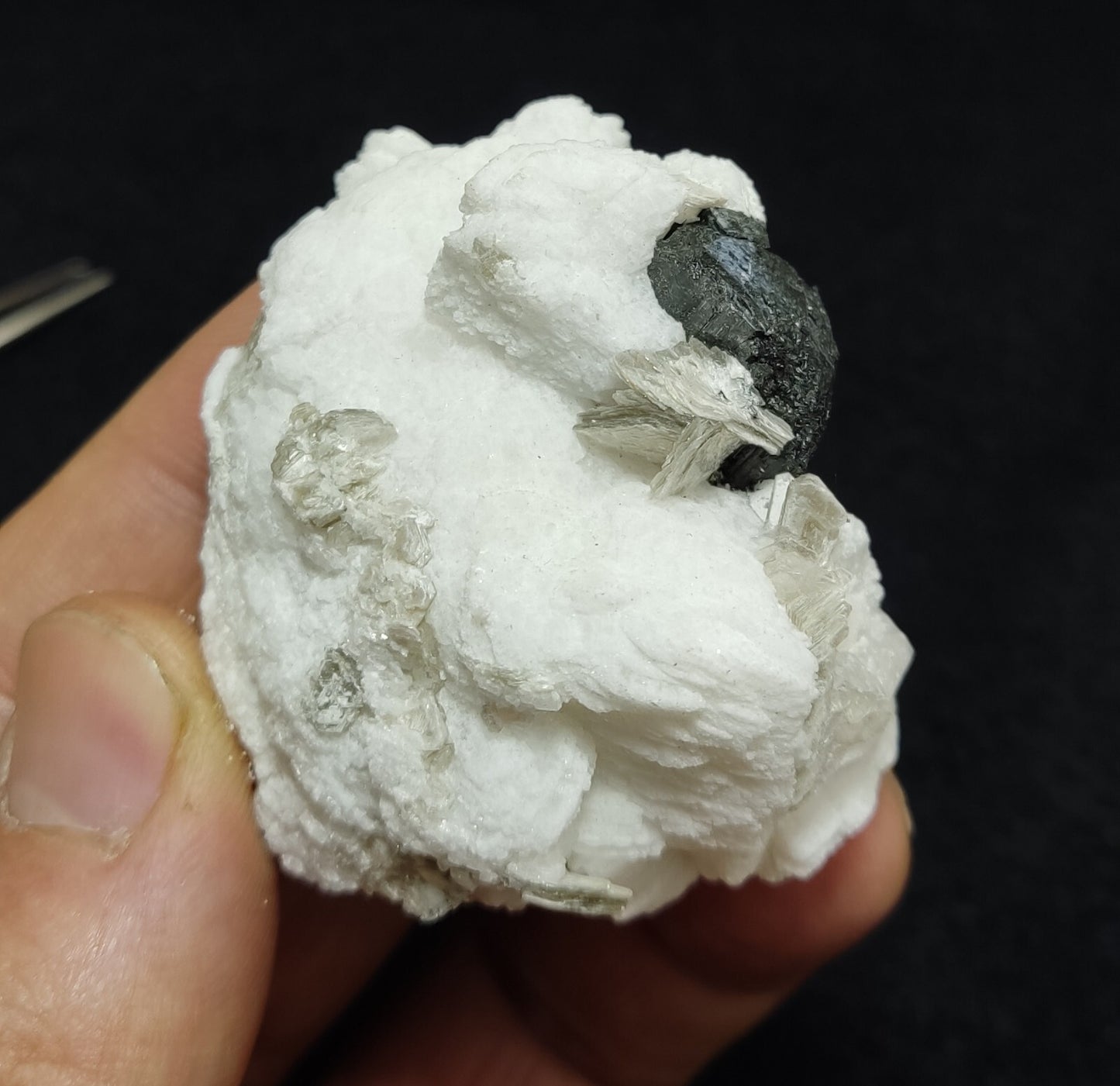 An Aesthetic combo specimen of feldspar, Tourmaline, muscovite 74 grams