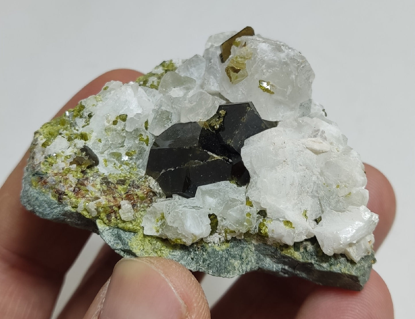 Andradite garnets on matrix with epidote and calcite 91 grams