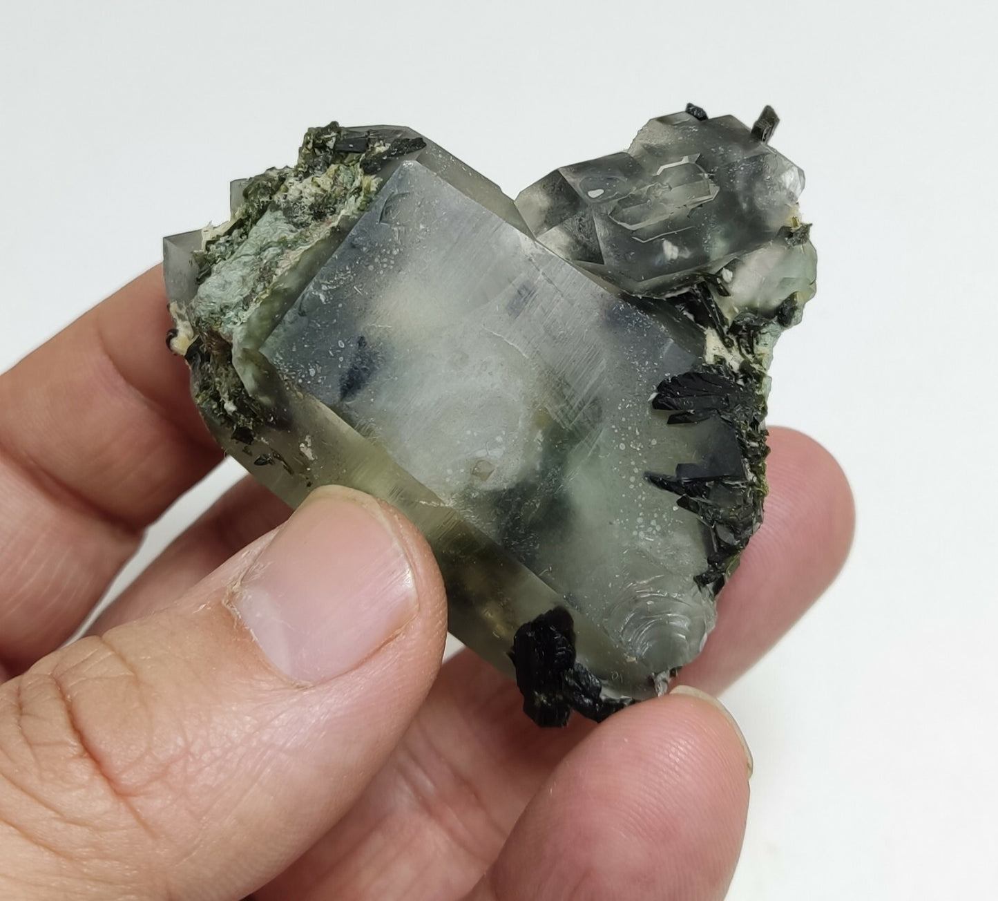 An aesthetic specimen of Epidote quartz cluster 86 grams