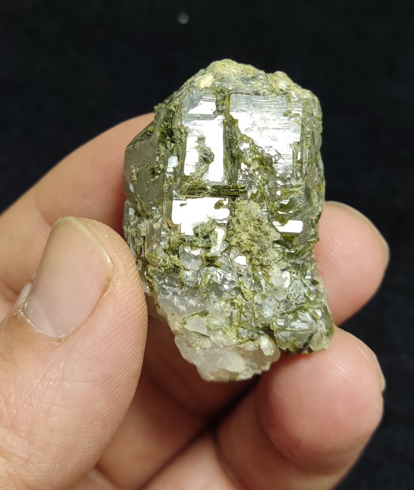 An aesthetic specimen of Epidote quartz cluster 33 grams