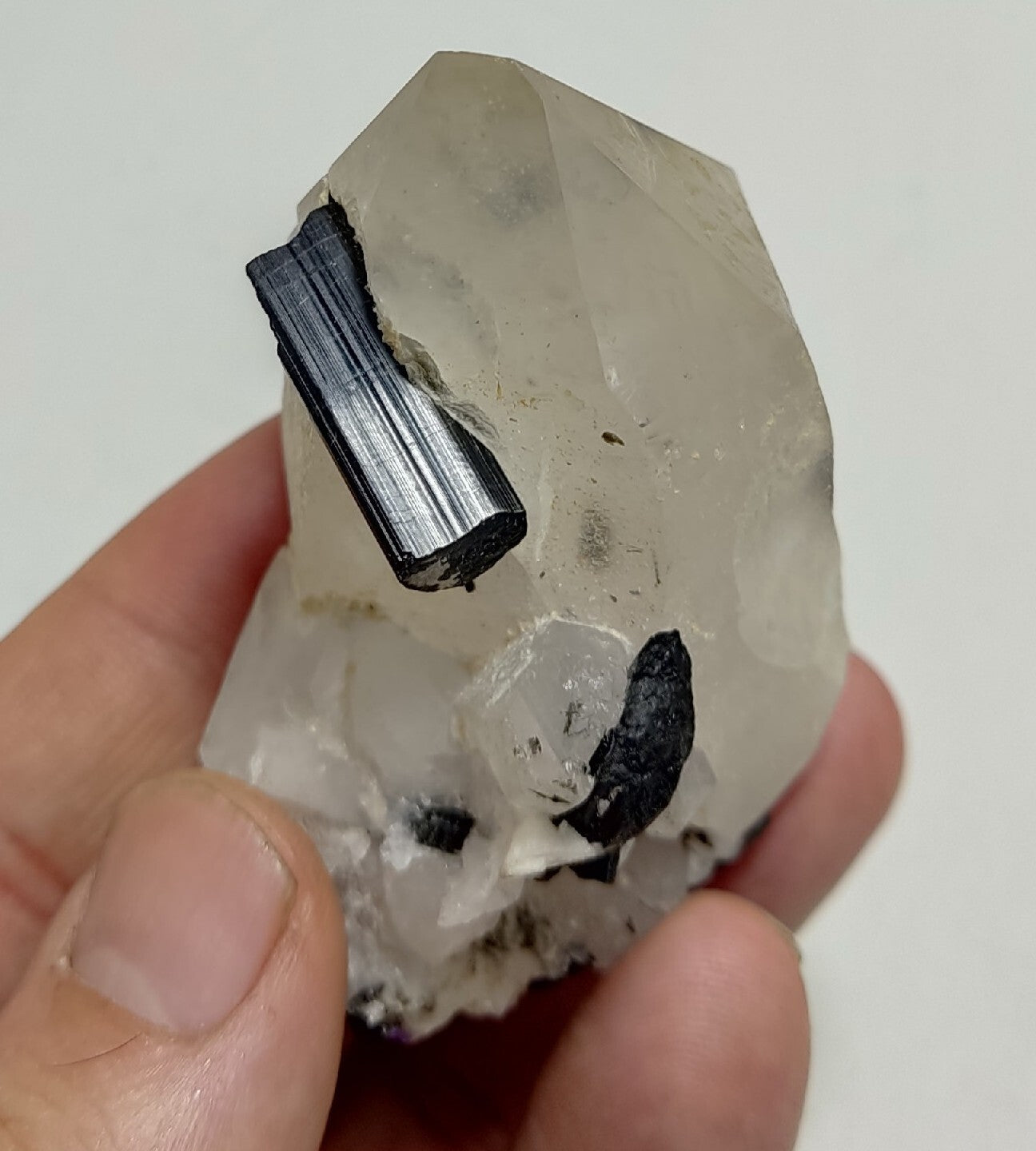 Natural quartz crystal with black tourmaline 126 grams