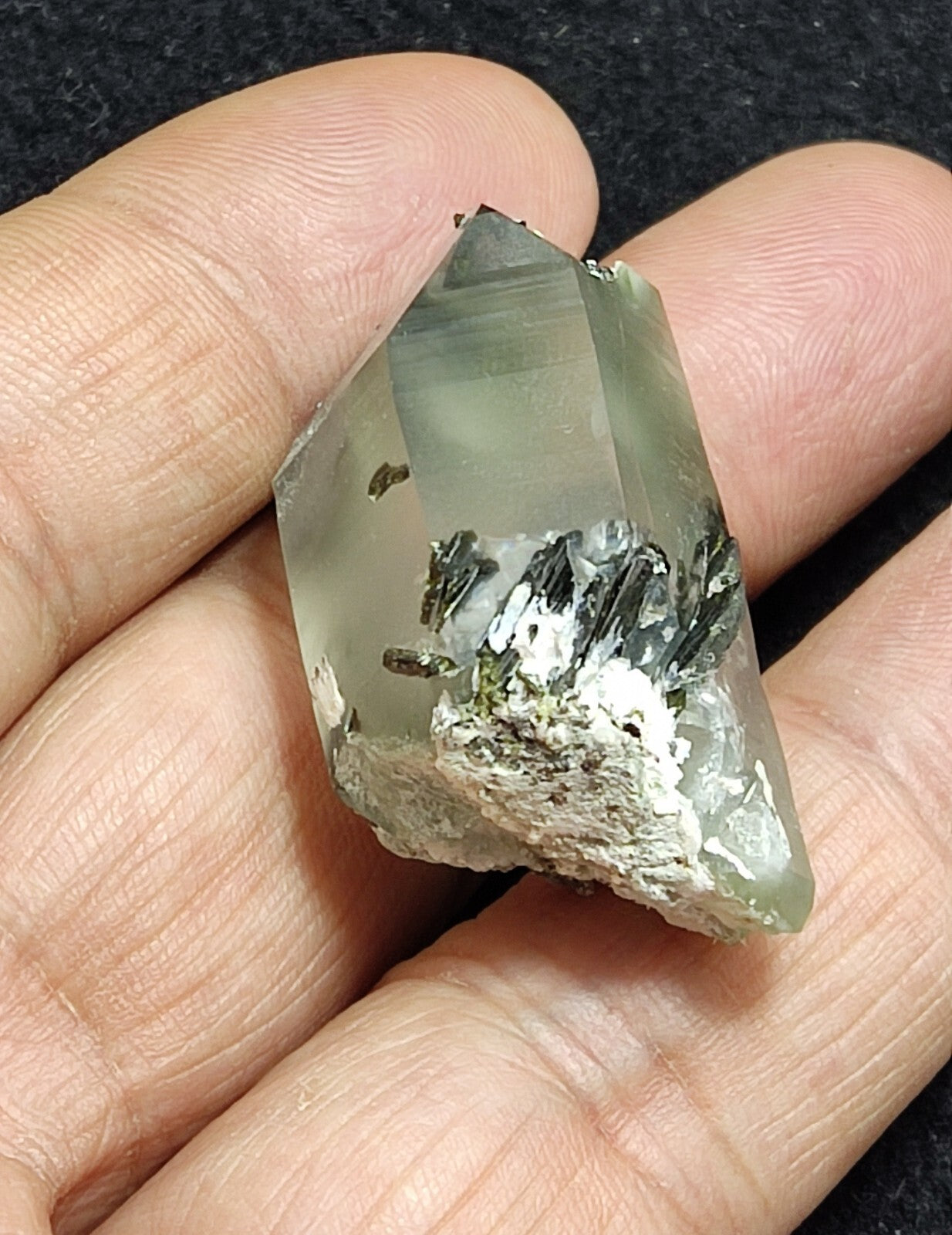 An aesthetic specimen of Epidote quartz cluster 21 grams