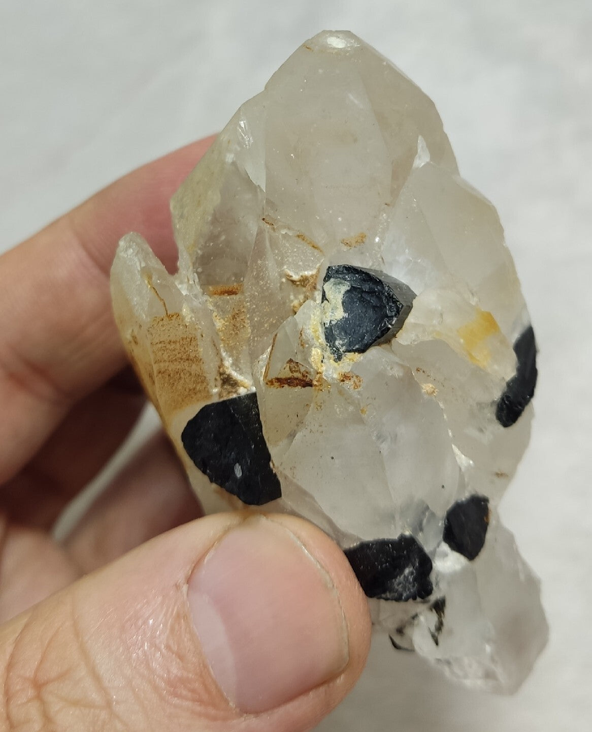 Natural quartz crystals cluster with black tourmaline 147 grams