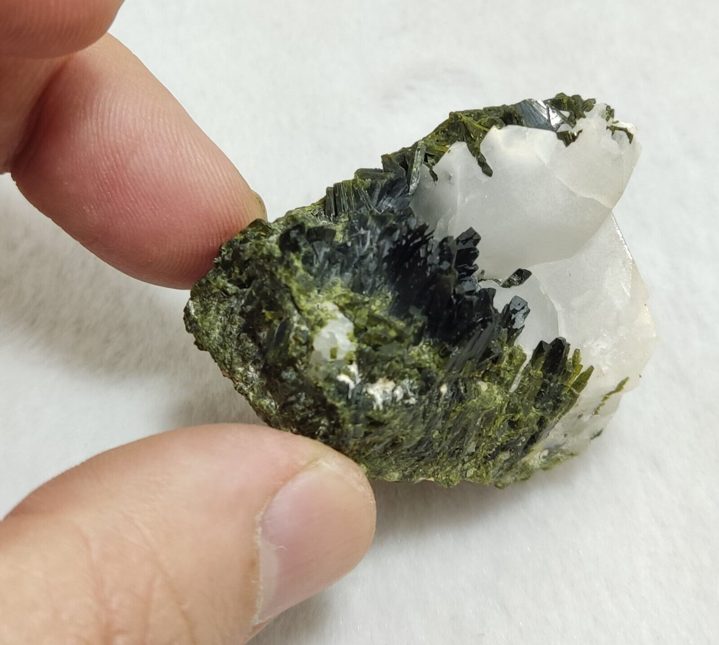 An aesthetic specimen of Epidote quartz cluster 73 grams