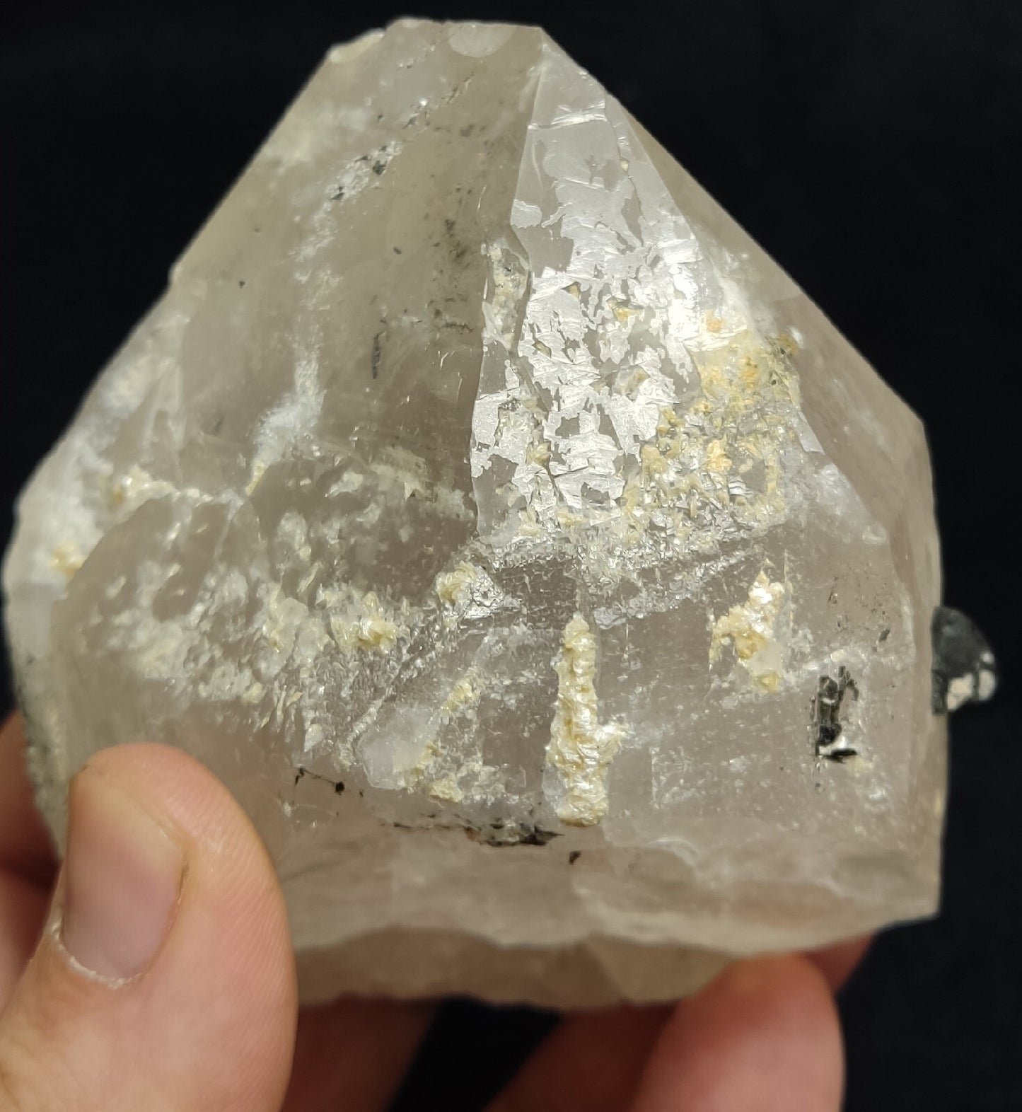 Natural quartz crystals cluster with black tourmaline 469 grams