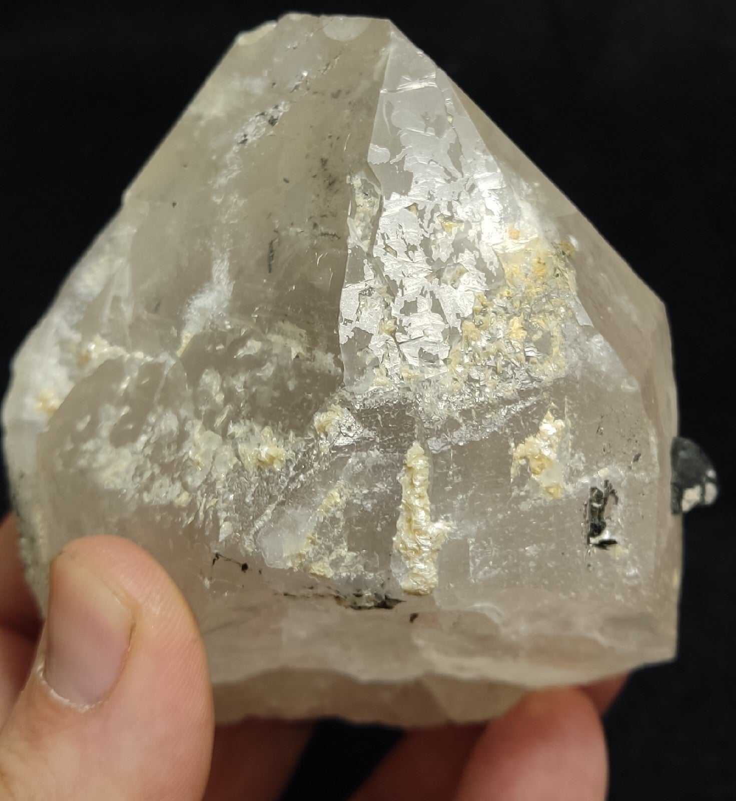 Natural quartz crystals cluster with black tourmaline 469 grams