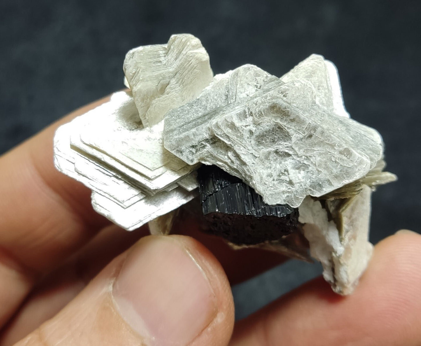 An Aesthetic specimen of muscovite with Tourmaline and albite 27 grams