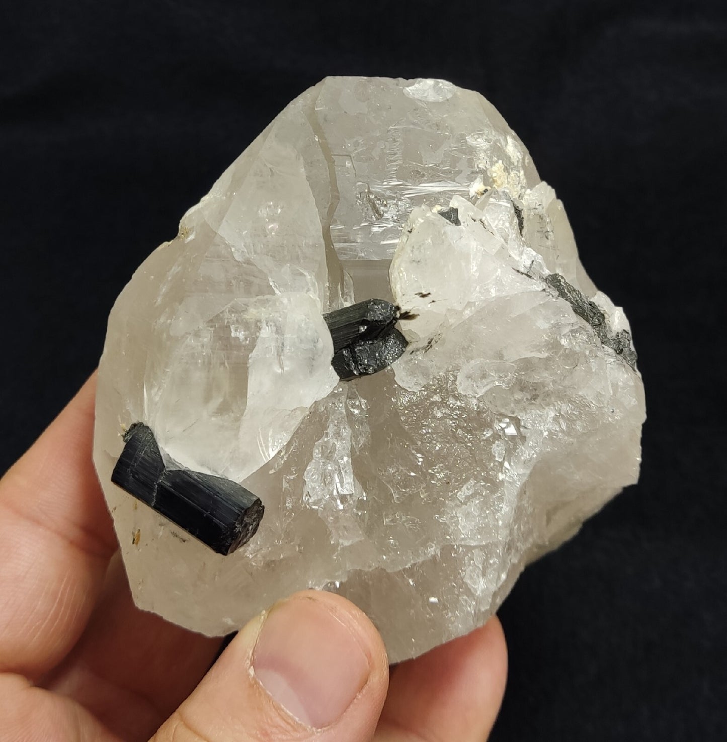 Natural quartz crystals cluster with black tourmaline 469 grams