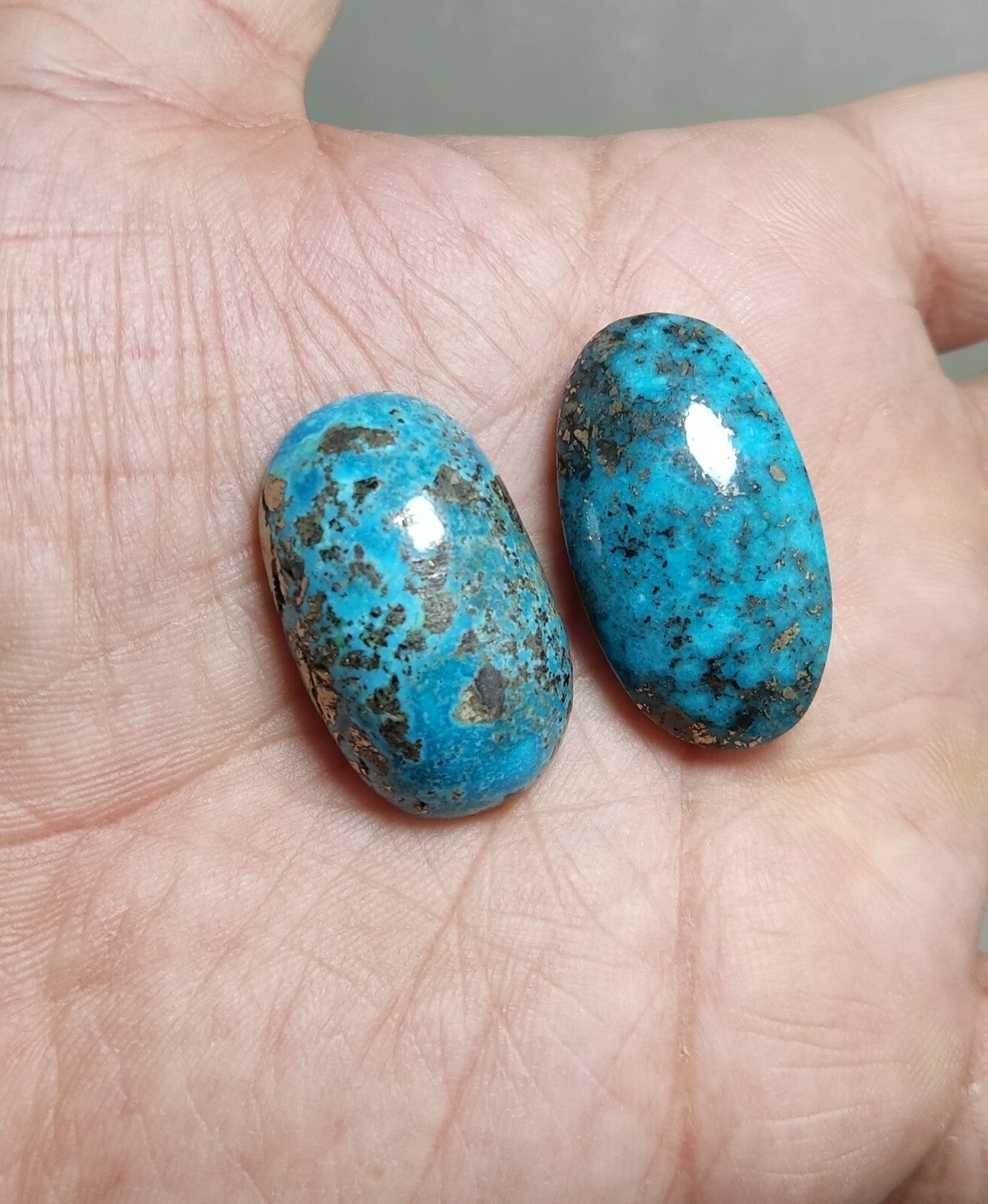 Two turquoise cabochons 22.5 grams both