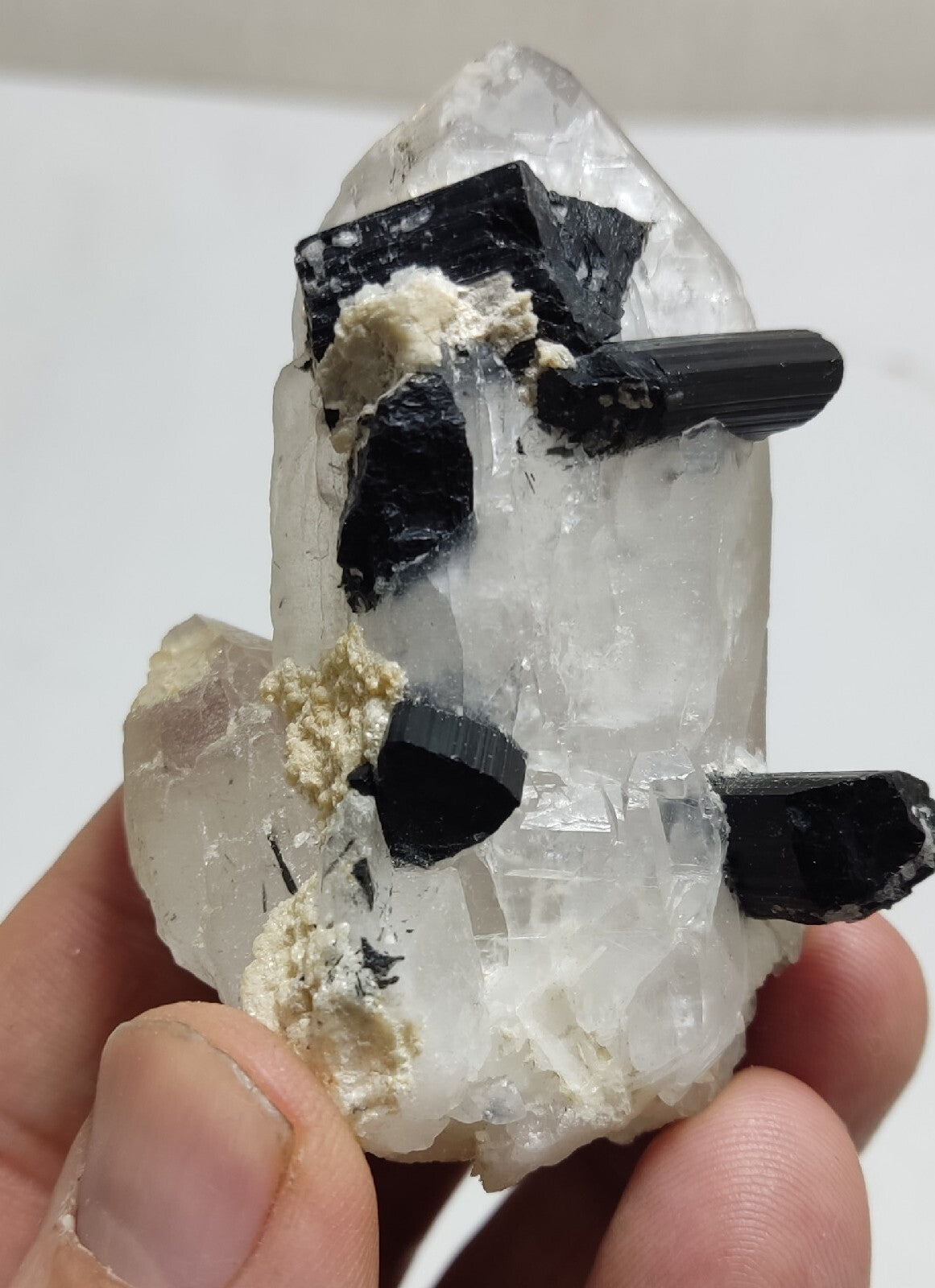 Natural quartz crystal with black tourmaline 118 grams