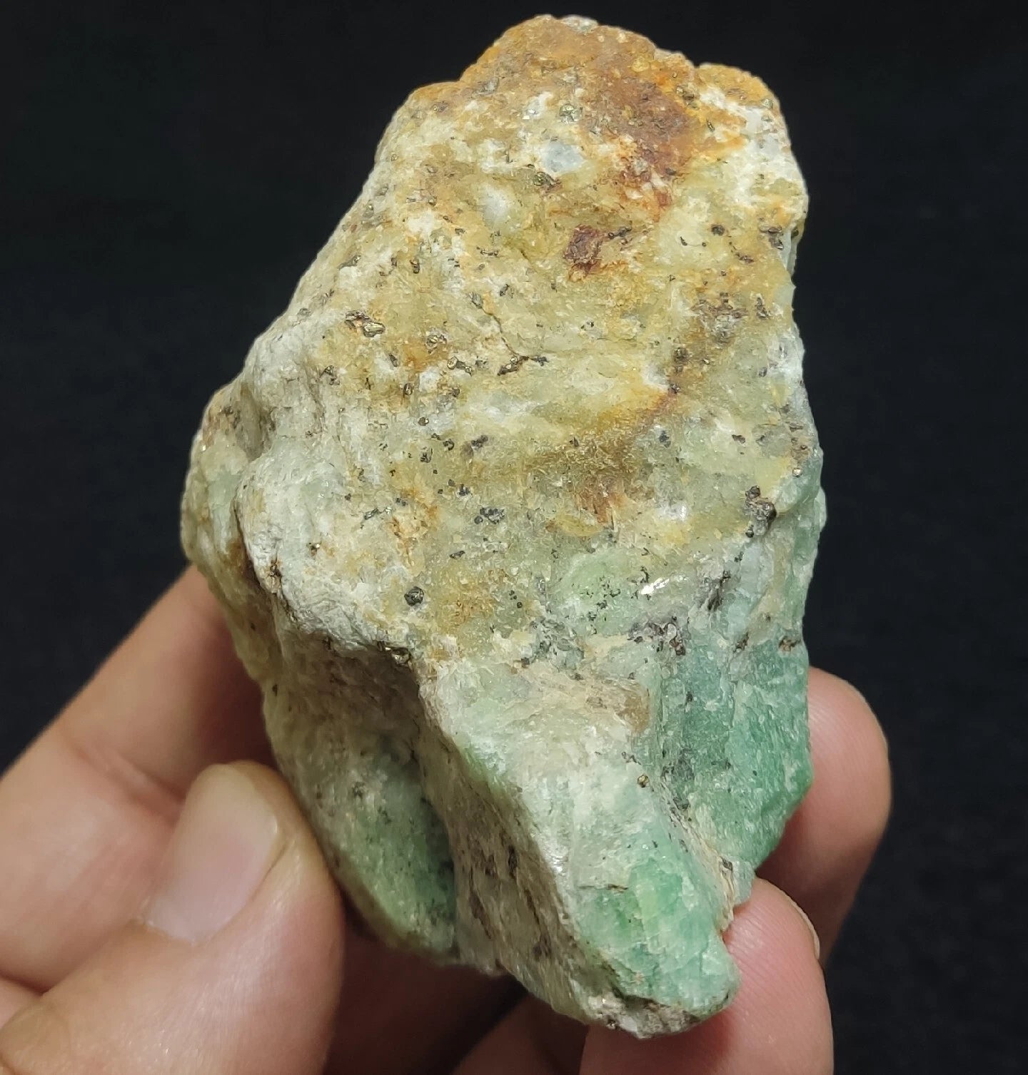 Rough Specimen of Green color Sodalite With Pyrite 199 grams