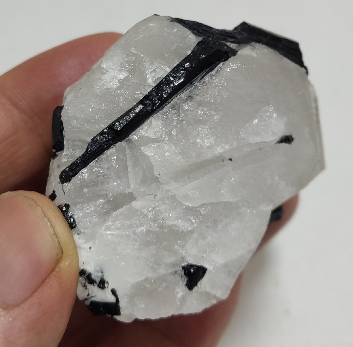 Natural quartz crystal with black tourmaline 126 grams