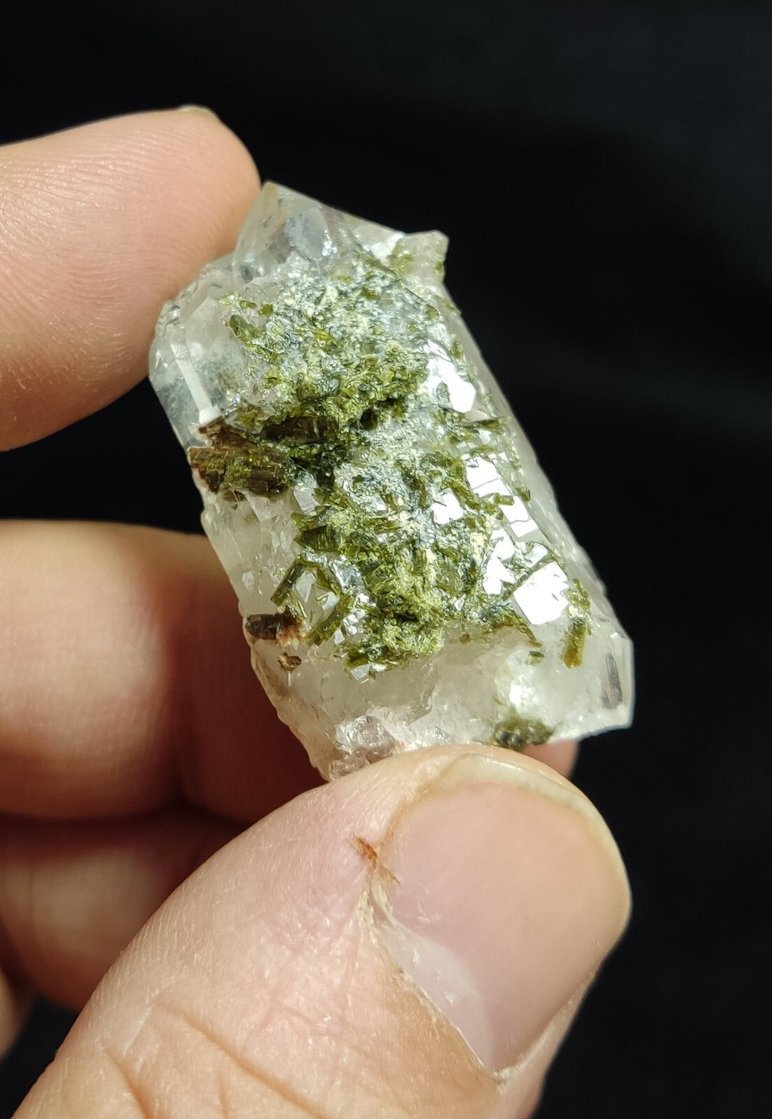 An aesthetic specimen of Epidote quartz cluster 22 grams