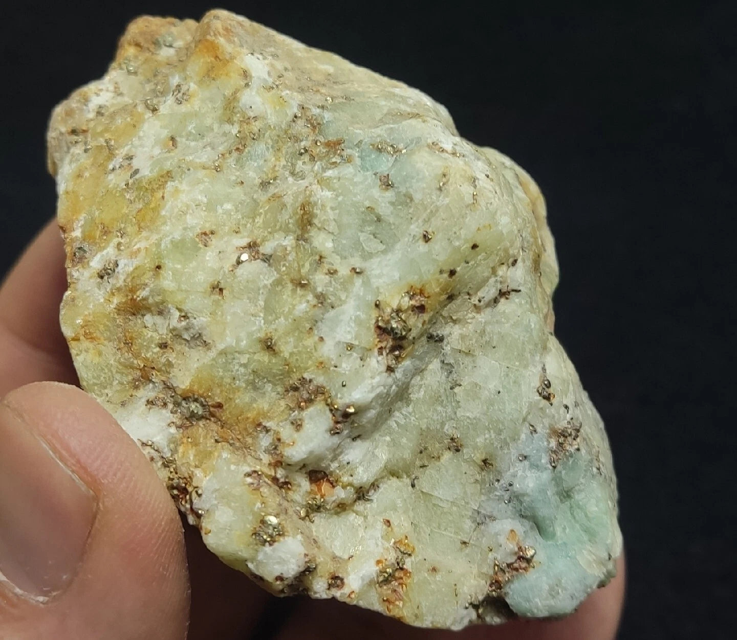 Rough Specimen of Green color Sodalite With Pyrite 199 grams