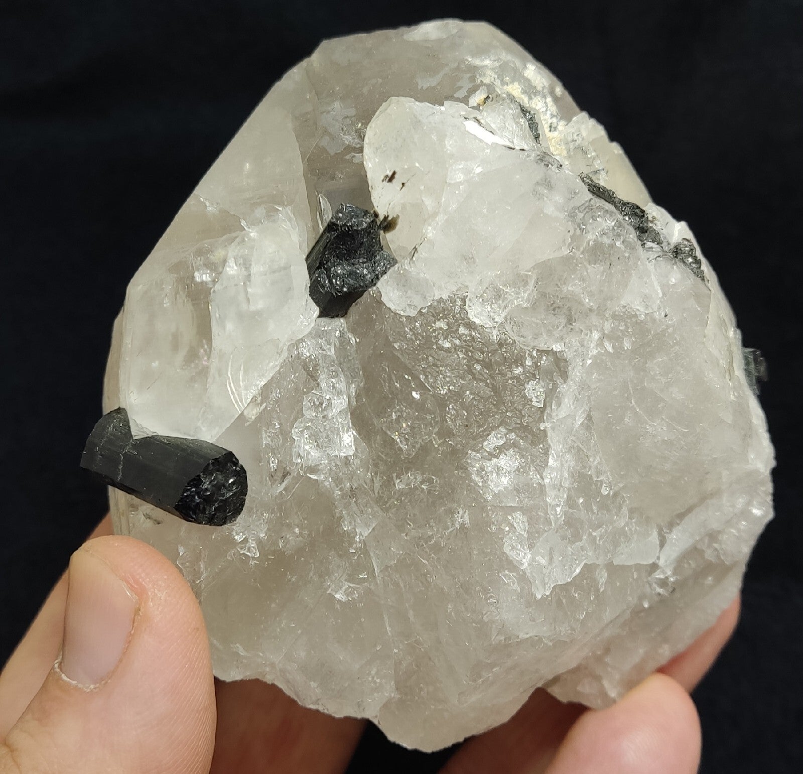 Natural quartz crystals cluster with black tourmaline 469 grams