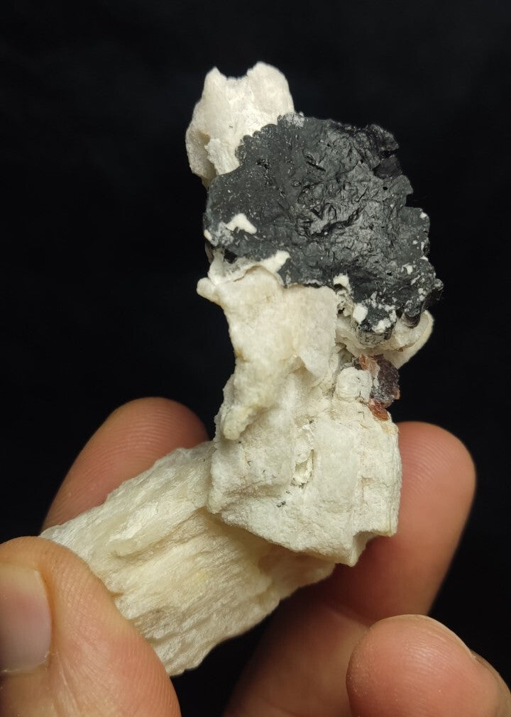 Natural Terminated Black Tourmaline Crystal with Feldspar/Albite 66 grams