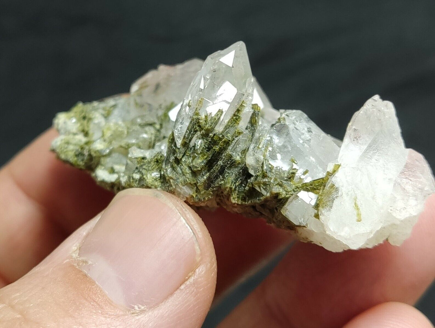 An aesthetic specimen of Epidote quartz cluster 36 grams