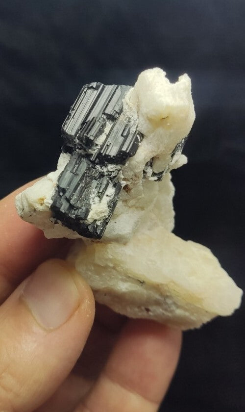 Natural Terminated Black Tourmaline Crystal with Feldspar/Albite 66 grams