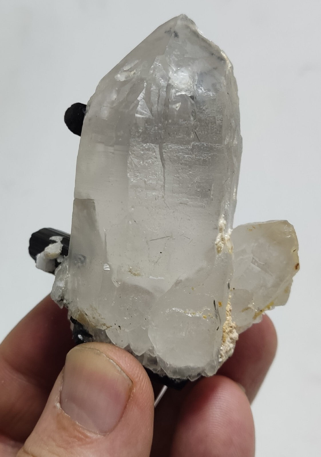 Natural quartz crystal with black tourmaline 118 grams
