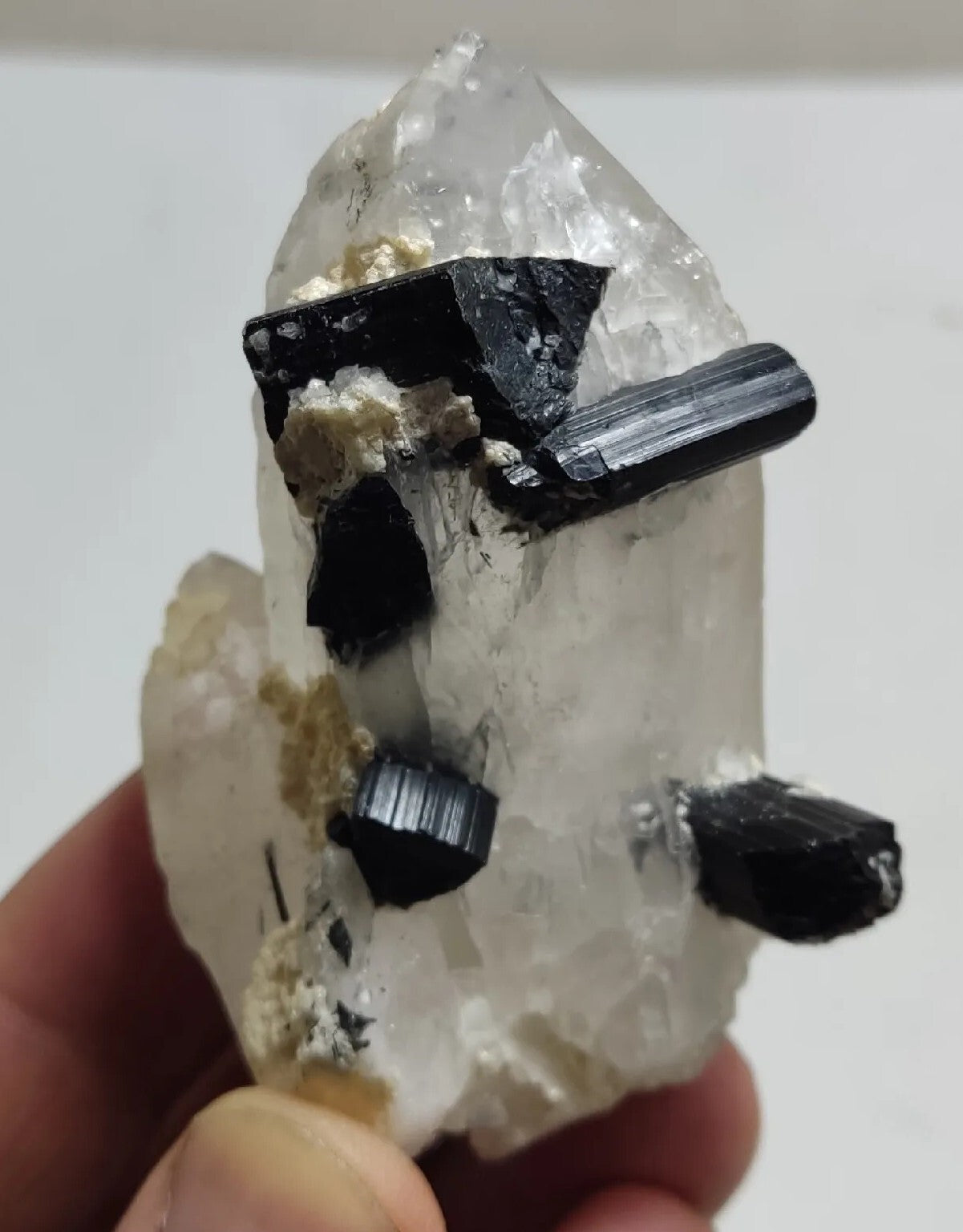 Natural quartz crystal with black tourmaline 118 grams