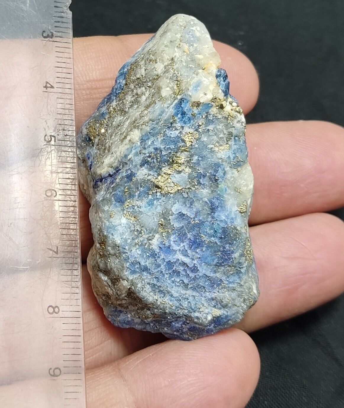 Amazing specimen of fluorescent sodalite-Lazurite with pyrite on matrix 53 grams