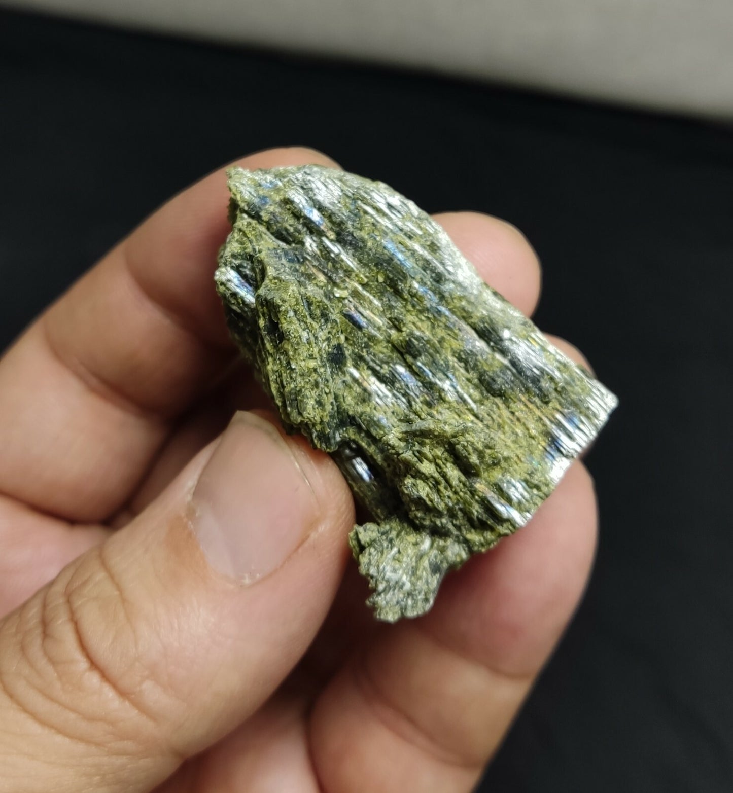 An aesthetic specimen of dark green color Epidote crystal spray 44 grams