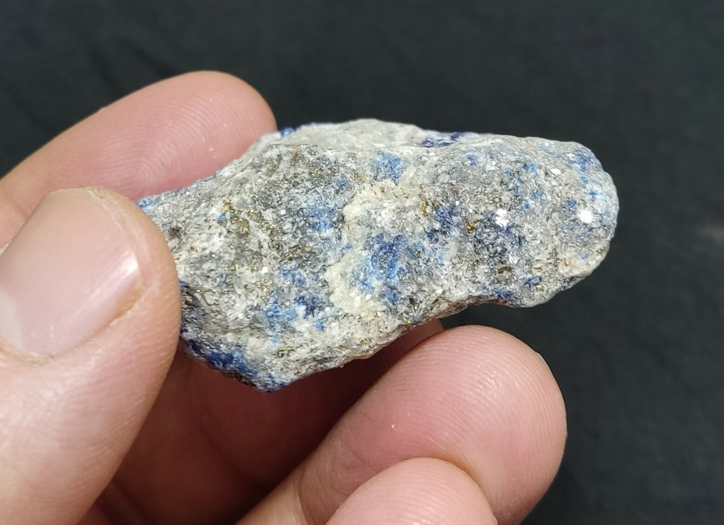 Amazing specimen of fluorescent Lazurite with pyrite on matrix 55 grams