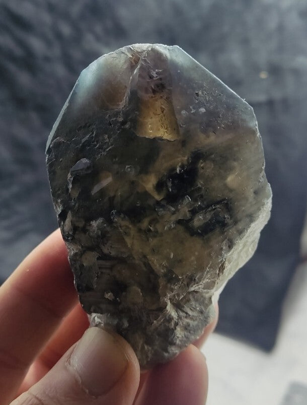 Natural Terminated Black Quartz with Light Blue Hues 277 grams