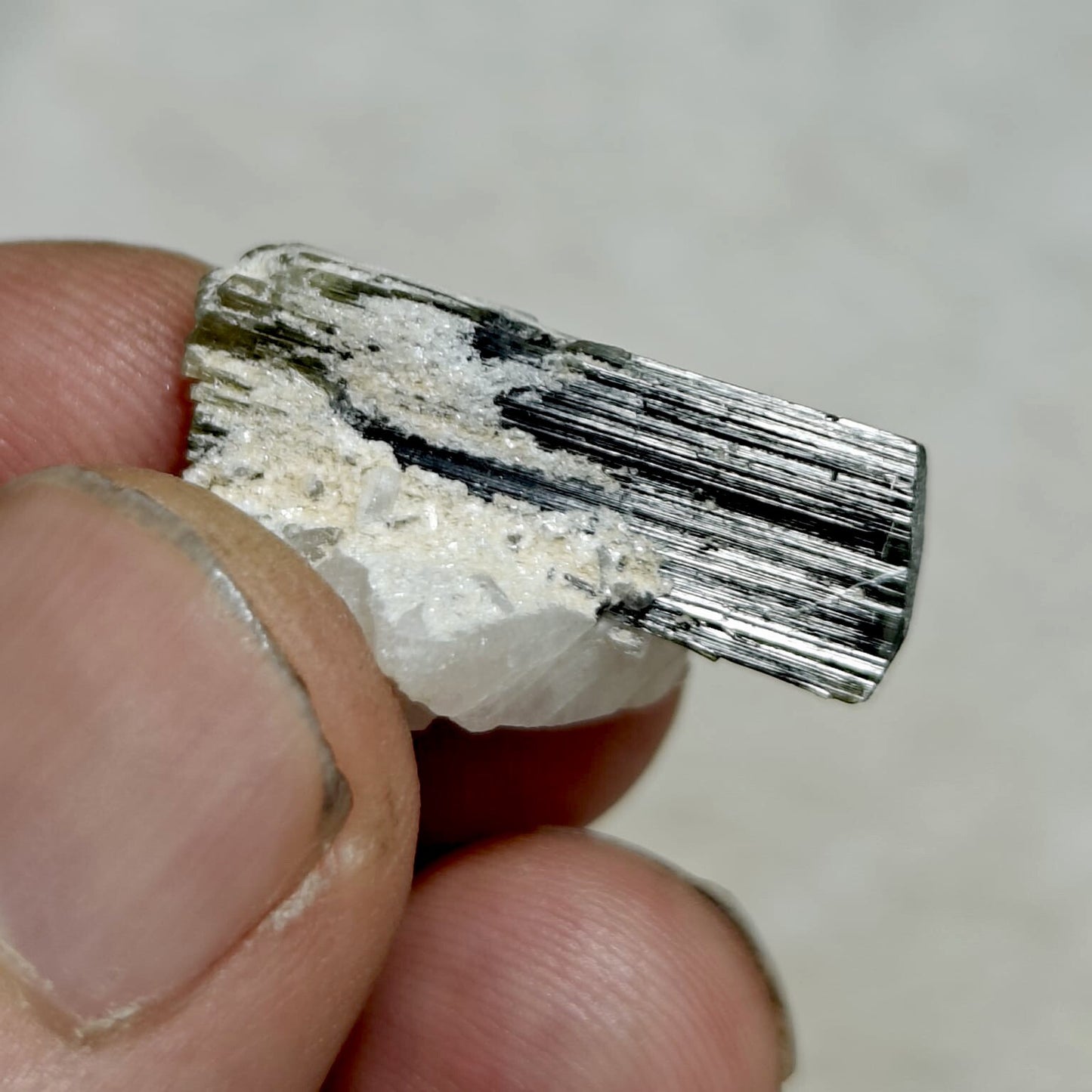 33 Carats Natural Green Cap Tourmaline Crystal With Albite.