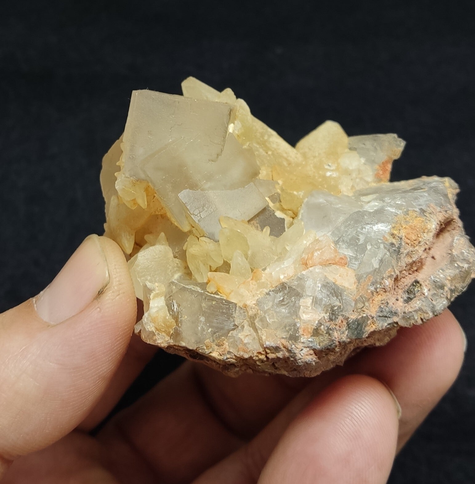 An amazing specimen of cubic grey color Fluorite with Calcite 146 grams