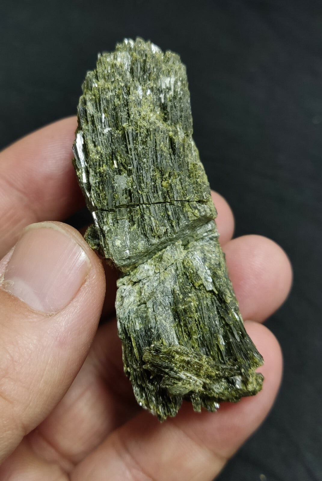An aesthetic specimen of dark green color Epidote crystal spray 78 grams