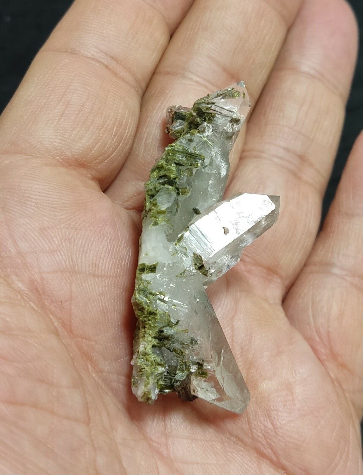 An aesthetic specimen of Epidote quartz cluster 19 grams