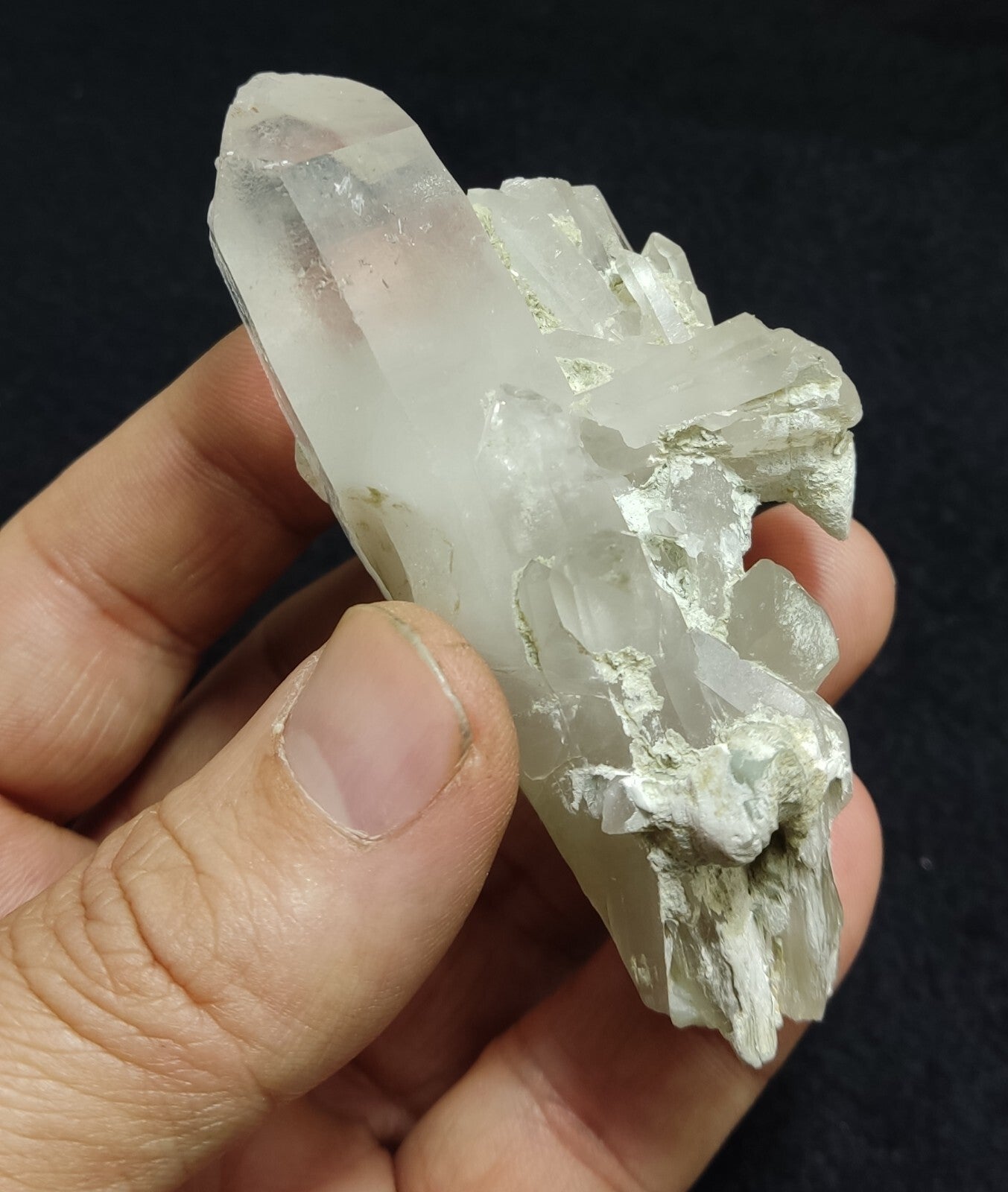Aesthetic specimen of quartz crystal with unique amphibole inclusion 101 grams