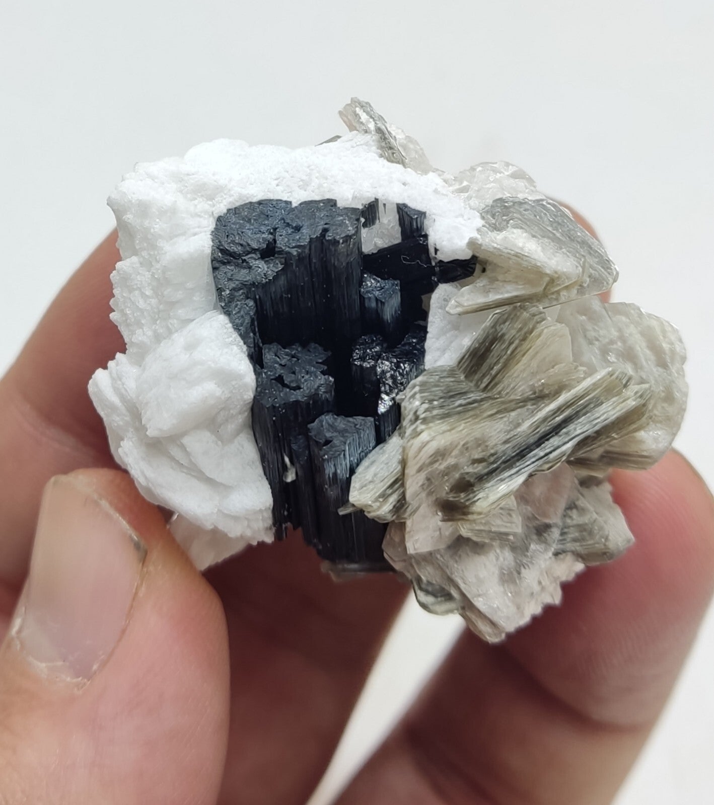 An Aesthetic specimen of muscovite with Tourmaline and albite 40 grams