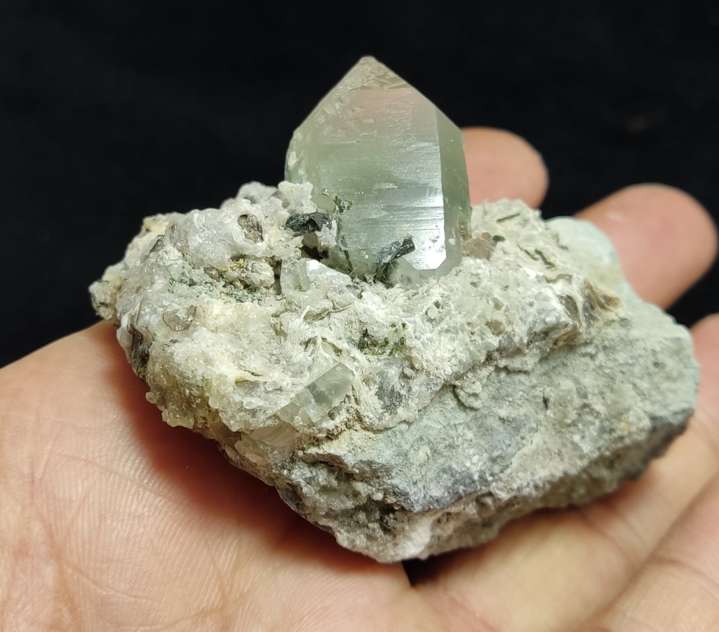 An Aesthetic specimen of quartz on matrix having light green inclusion 107 grams