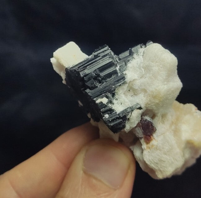 Natural Terminated Black Tourmaline Crystal with Feldspar/Albite 66 grams