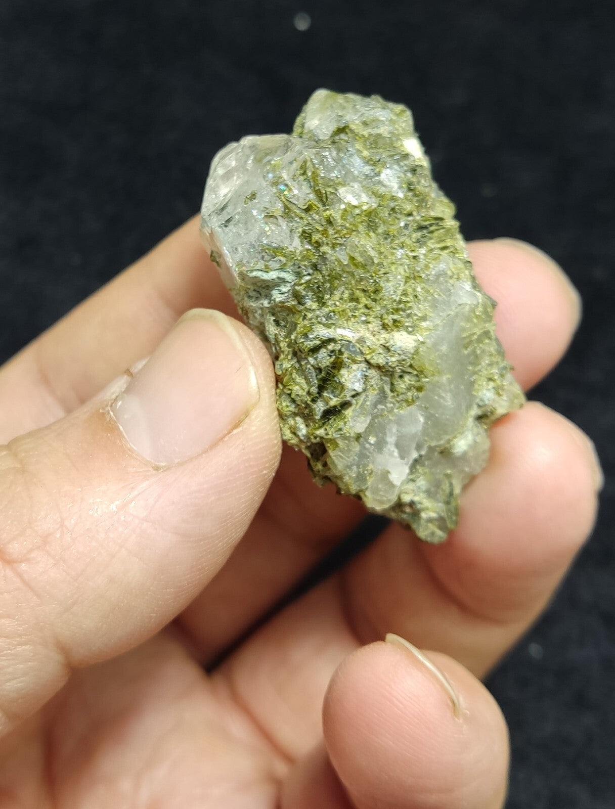 An aesthetic specimen of Epidote quartz cluster 30 grams