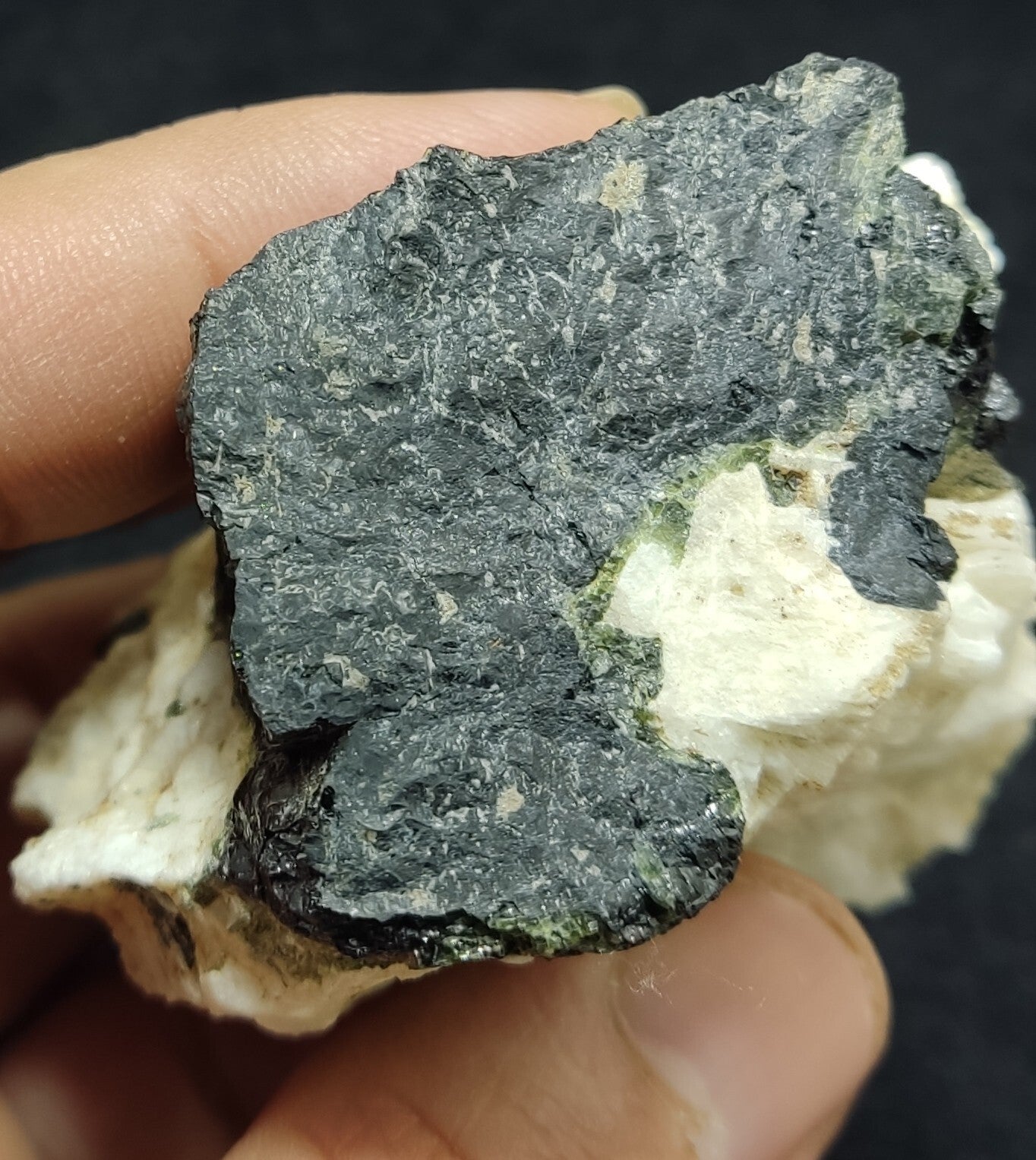 An Aesthetic specimen of black/green Tourmaline on matrix with Albite 169 grams