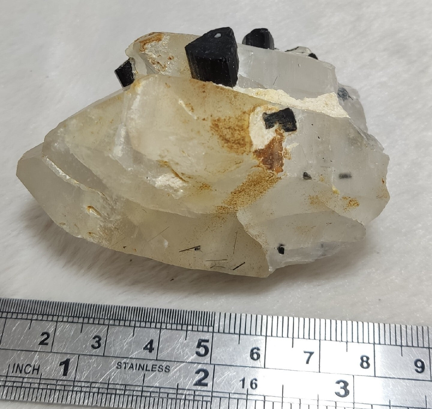 Natural quartz crystals cluster with black tourmaline 147 grams