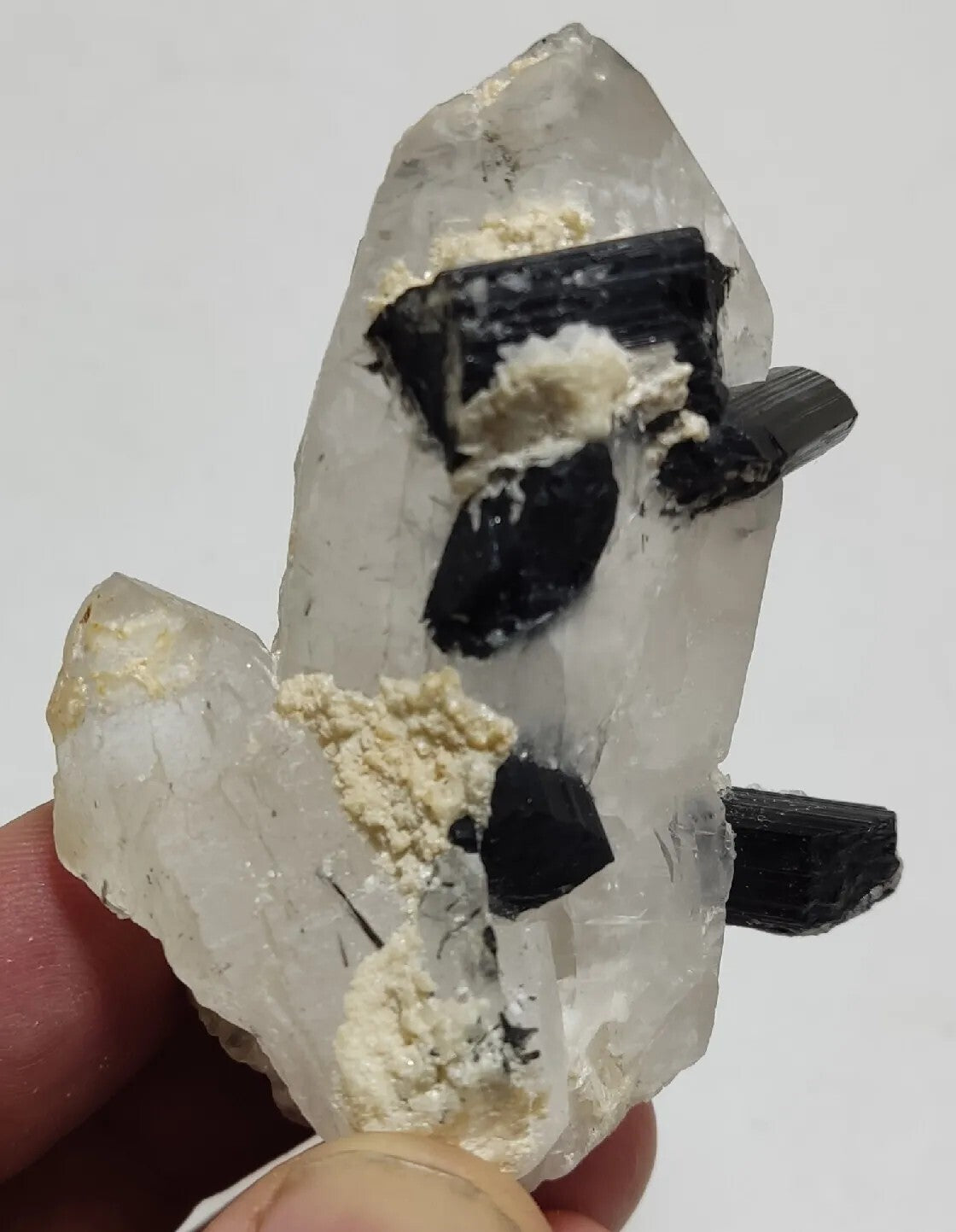 Natural quartz crystal with black tourmaline 118 grams