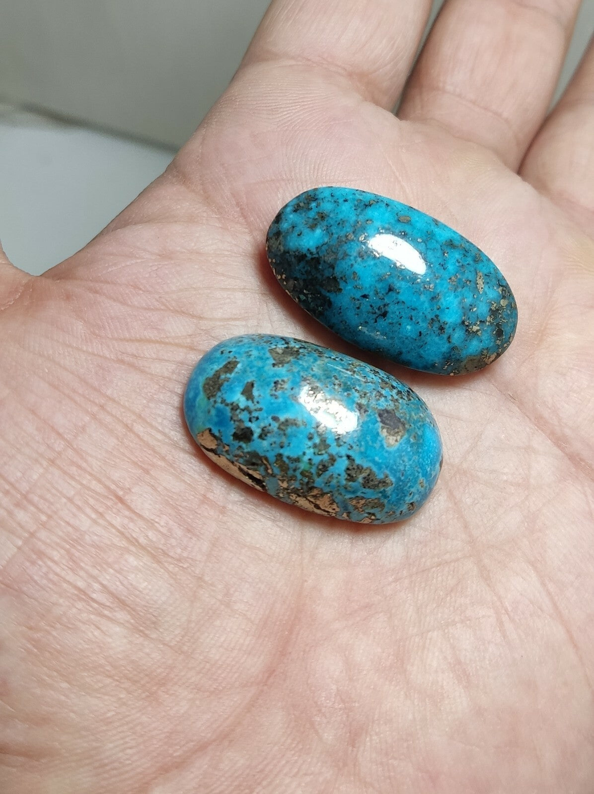 Two turquoise cabochons 22.5 grams both