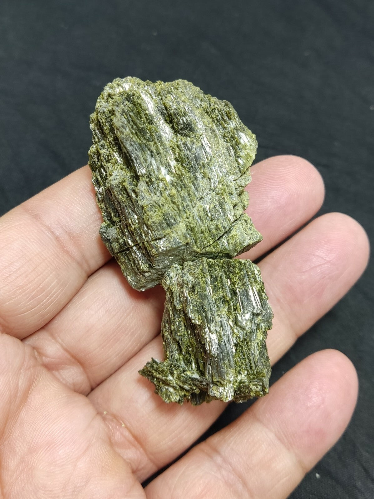 An aesthetic specimen of dark green color Epidote crystal spray 78 grams
