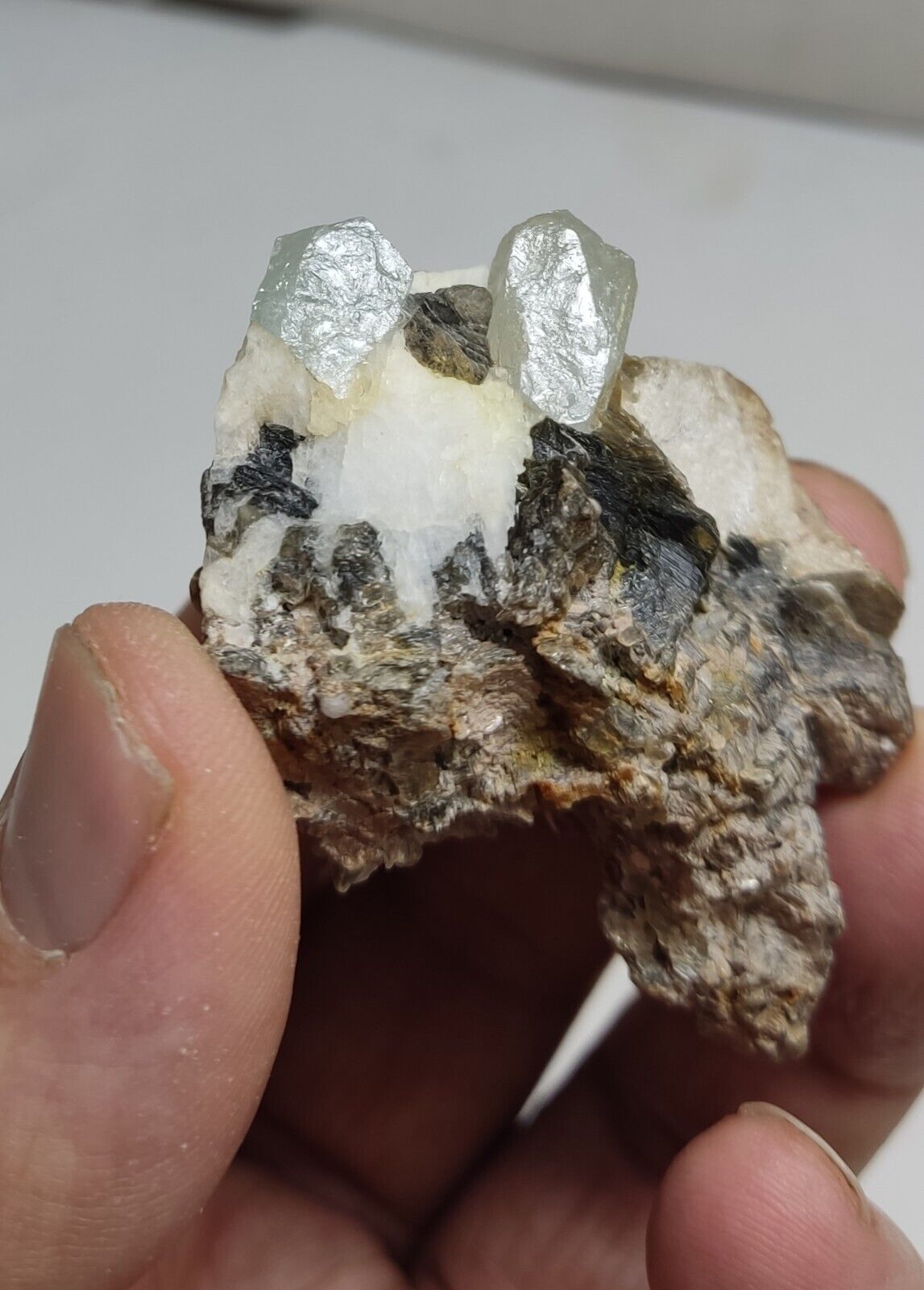 An Aesthetic specimen of aquamarine crystals on matrix 59 grams