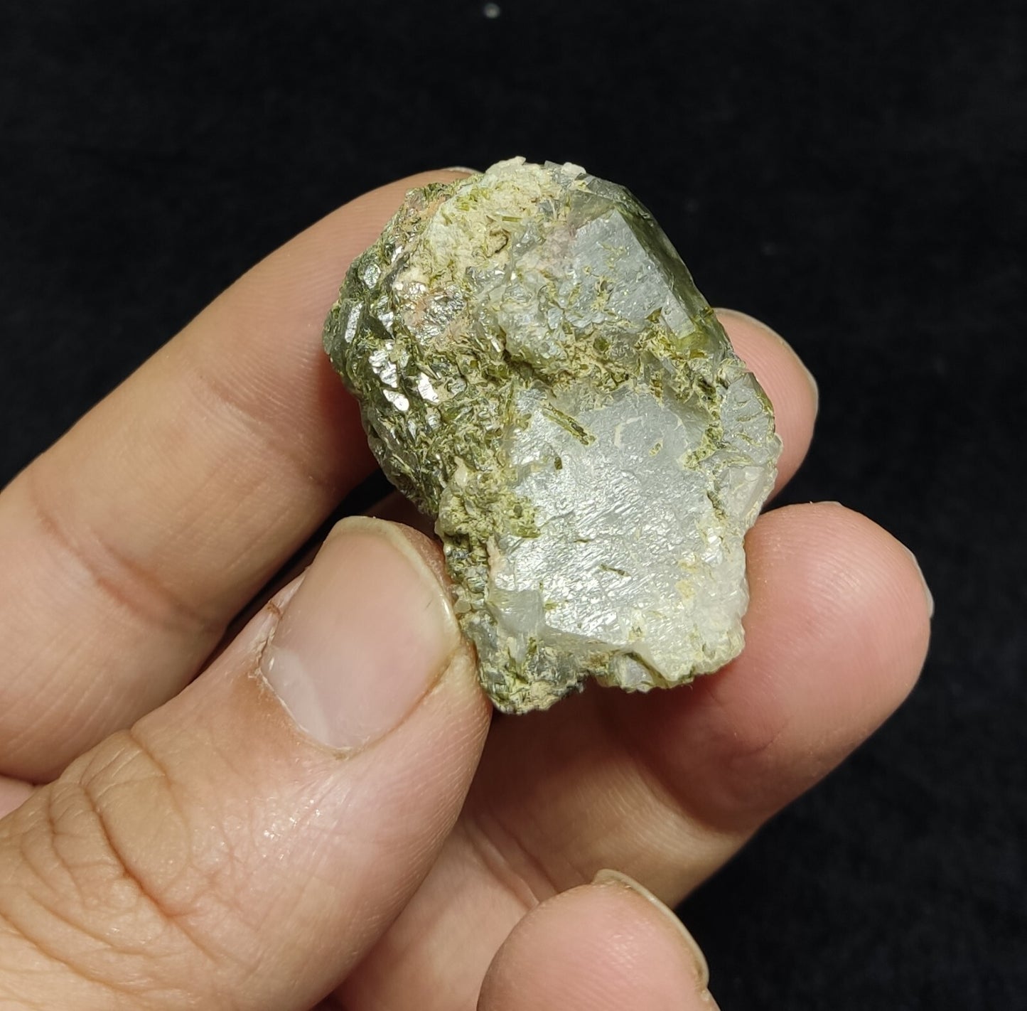 An aesthetic specimen of Epidote quartz cluster 33 grams