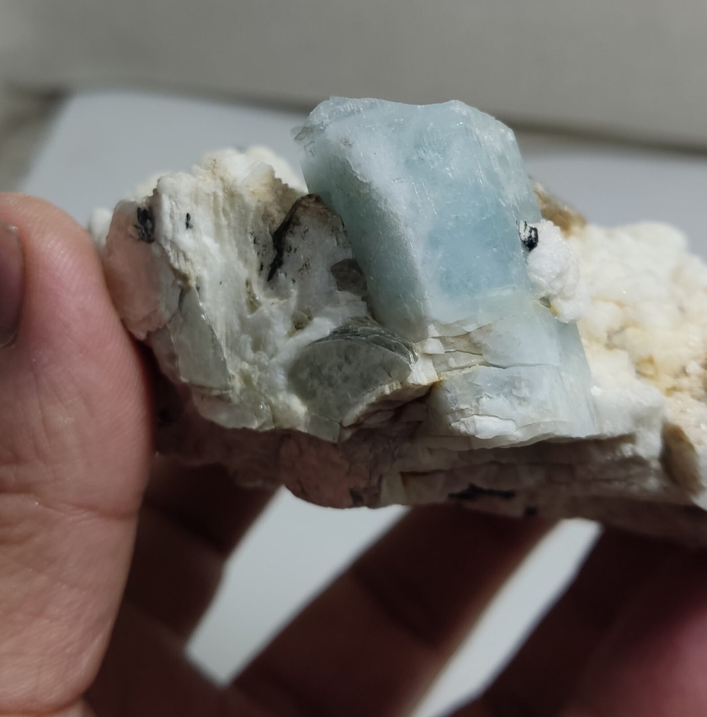 An aesthetic Specimen of Afghanistan Aquamarine with mica and Schorl 525 grams