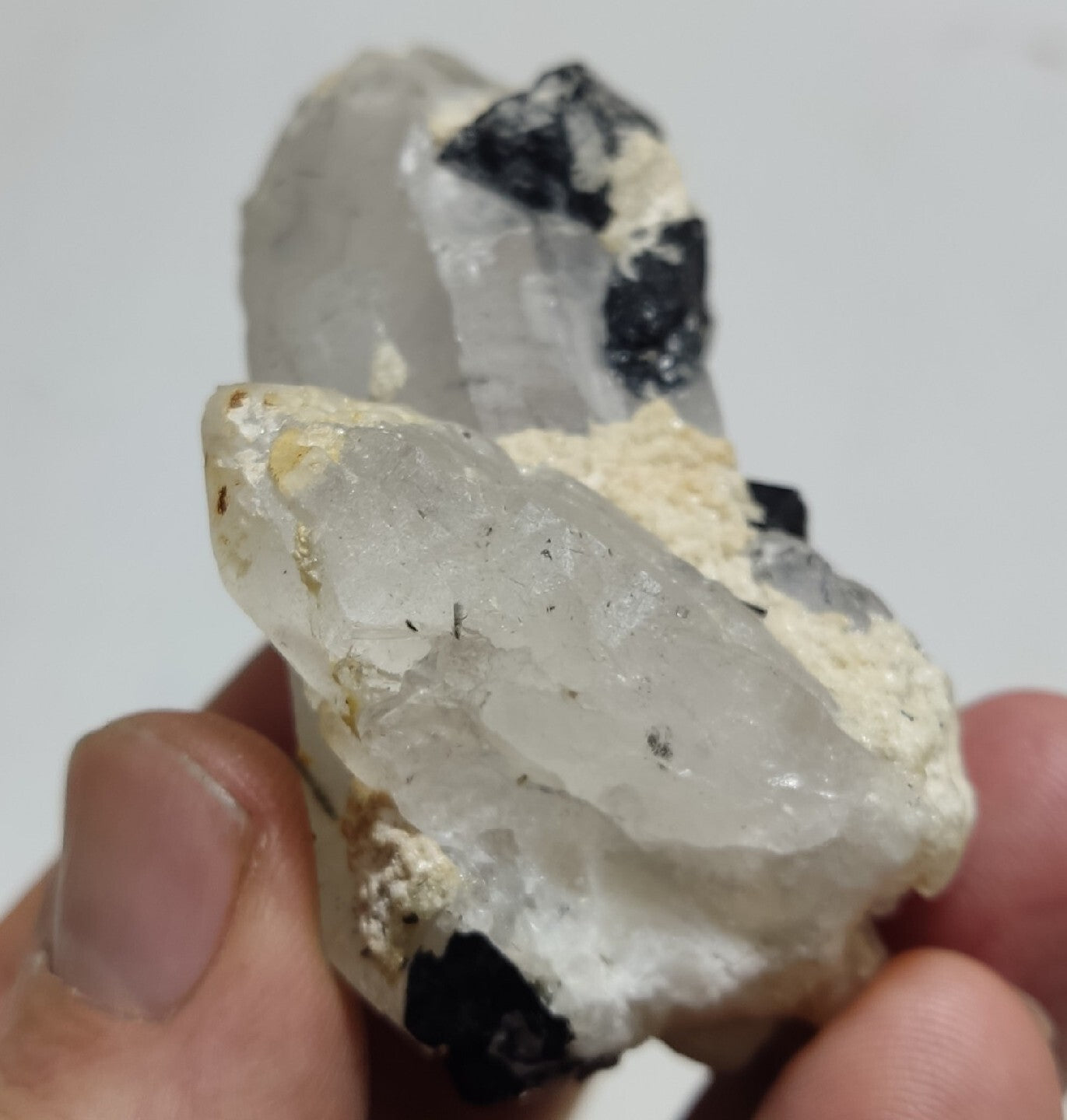 Natural quartz crystal with black tourmaline 118 grams