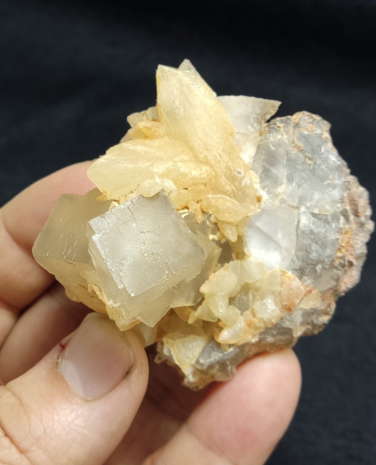 An amazing specimen of cubic grey color Fluorite with Calcite 146 grams
