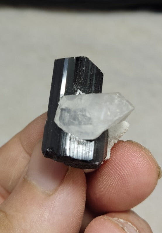 Black Tourmalines Crystal with Quartz And Albite 15 grams