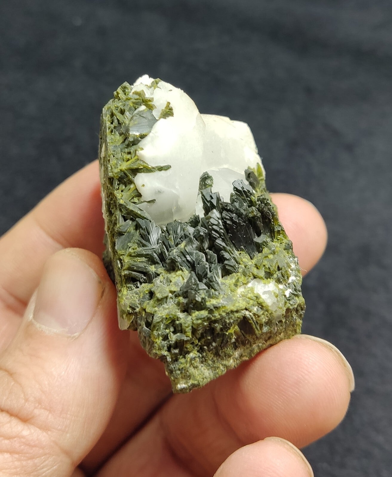 An aesthetic specimen of Epidote quartz cluster 73 grams