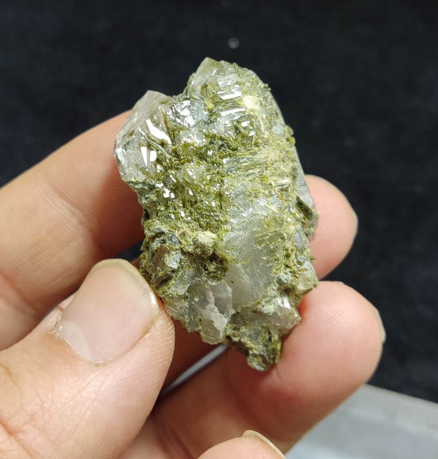An aesthetic specimen of Epidote quartz cluster 30 grams